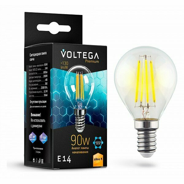 Лампа светодиодная Voltega Premium E14 230В 7Вт 2800K 7136