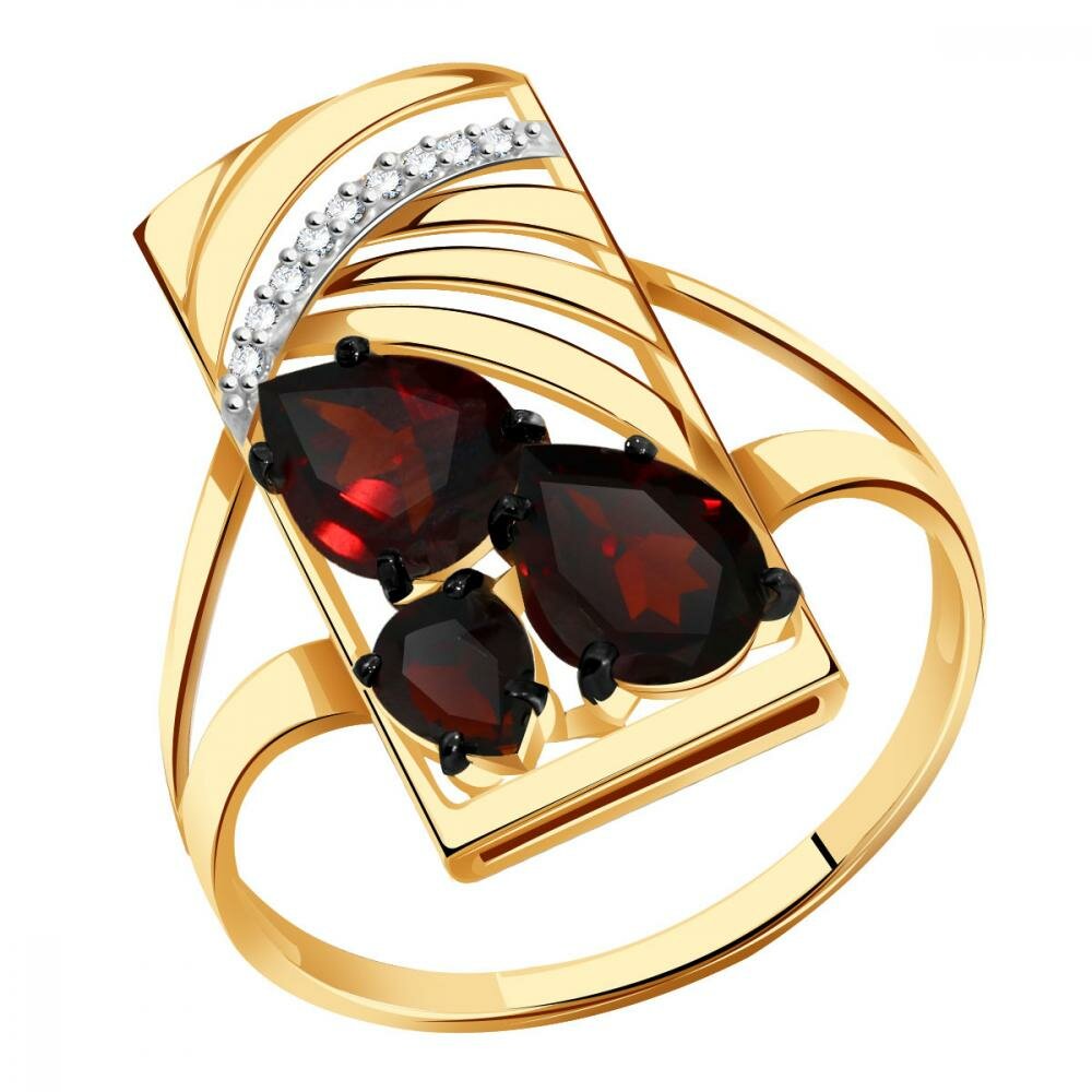Кольцо Diamant online, золото, 585 проба, гранат, фианит