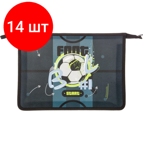 Комплект 14 штук, Папка для тетрадей №1School Football синий, А4, молн, пласт, ПТ-813