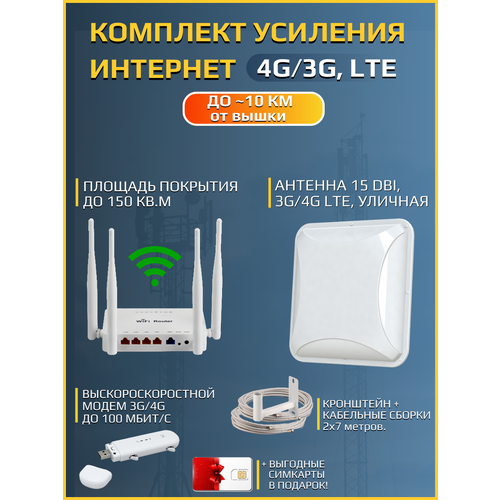 комплект усиления интернет 4g антенна petra bb mimo 2x2 модем 4g wi fi роутер полный набор Комплект усиления интернет. 4G антенна PETRA bb MIMO 2x2, Модем 4G, Wi-Fi роутер. Полный набор