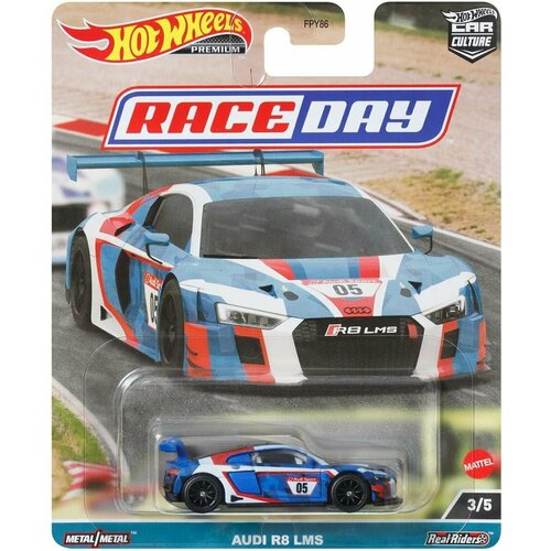 Коллекционная Premium машинка Hot Wheels Audi R8 LMS White (коллекция Car Culture 2023, серия Race Day, 3/5) коллекционная premium машинка hot wheels aston martin vantage gte lime essence коллекция car culture 2023 серия race day 2 5