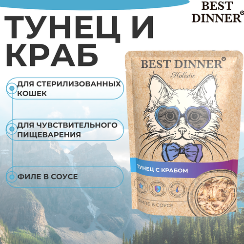 Паучи Best Dinner Holistic Бест Диннер Тунец с крабом филе в соусе, пауч, 70г паучи best dinner holistic бест диннер тунец с креветками филе в соусе 18шт по 70г