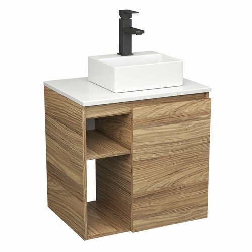 Тумба Bau Dream Blackwood 60 правая, раковина BAU Cerama Mini 33х28 белая, смеситель Hotel Black, черный