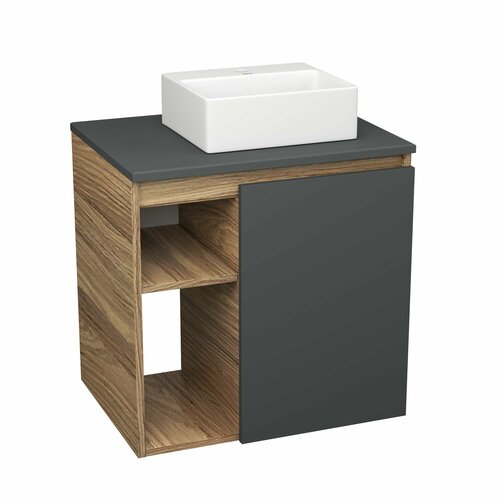 Тумба Bau Dream Blackwood 60 правая, графит, раковина BAU Cerama Mini 33х28 белая