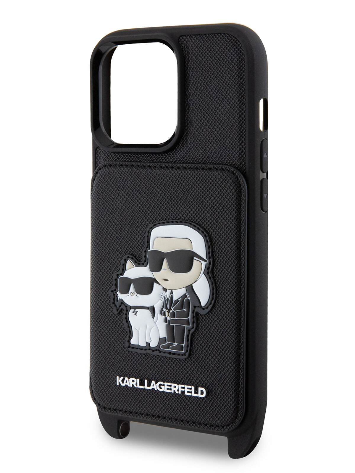 Lagerfeld для iPhone 13 Pro чехол Crossbody cardslot PU Saffiano NFT Karl&Choupette Hard Black