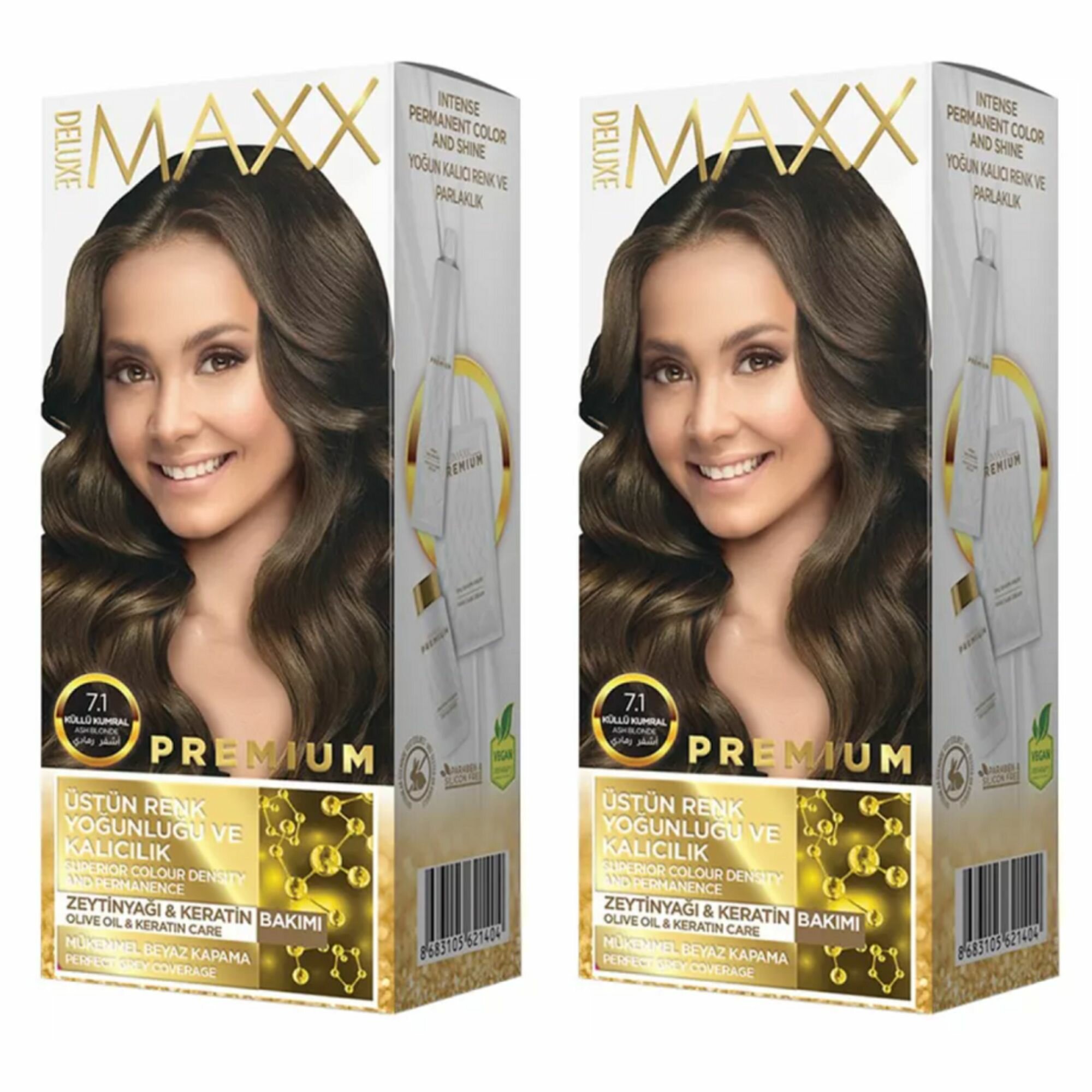 MAXX DELUXE Краска для волос Premium, тон 7.1 Пепельно-русый, 110 г, 2 уп