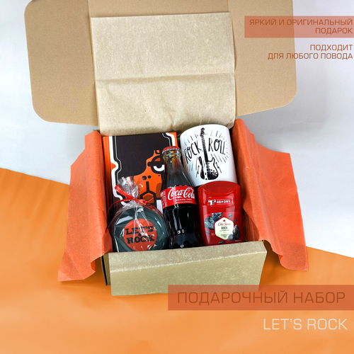 Подарок парню папе другу коллеге. Мужской подарочный набор "Lets rock" для любителей музыки, готовый подарок на 23 февраля оранжевый