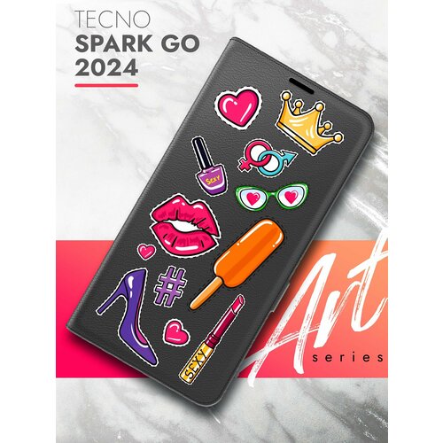 Чехол на Tecno Spark Go 2024 (Техно Спарк Гоу 2024) черный книжка эко-кожа с функцией подставки и магнитами Book case, Brozo (принт) Женские штучки чехол на tecno spark go 2024 техно спарк гоу 2024 фиолетовый книжка эко кожа функцией подставки магнитами book case brozo принт россия флаг лента