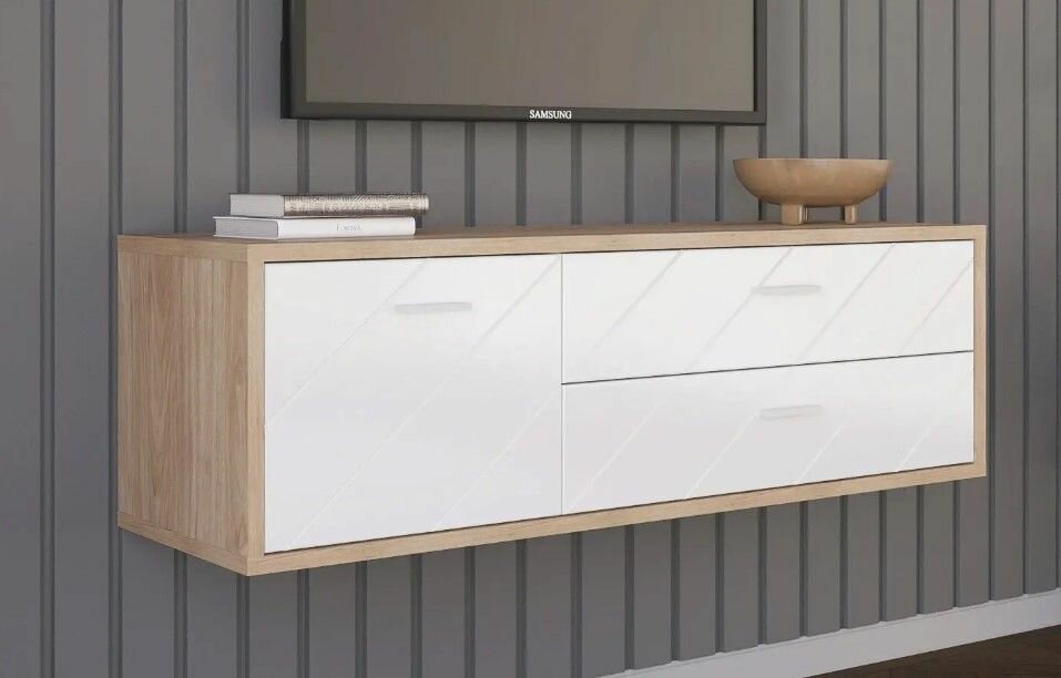 фото Тумба навесная однодверная с ящиками Agira (Агира) 135*042*041 Гикори кингстон+Антрацит