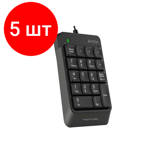 Комплект 5 штук, Клавиатура (Числовой блок) A4Tech Fstyler FK13 серый USB slim для ноутбука