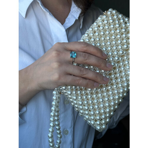 фото Кольцо, серебро, 925 проба, фианит, топаз синтетический, голубой нет бренда