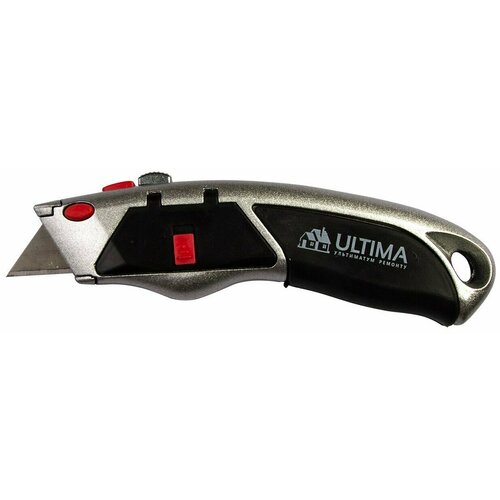 Нож Ultima 18 мм, трапециевидное лезвие, металлический обрезиненный корпус 119032 нож ultima 18 мм трапециевидное лезвие металлический обрезиненный корпус 119032