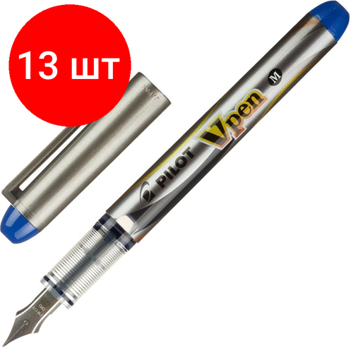 Комплект 13 штук, Ручка перьевая PILOT одноразовая SVP-4M V-Pen, синие чернила, 0.58мм