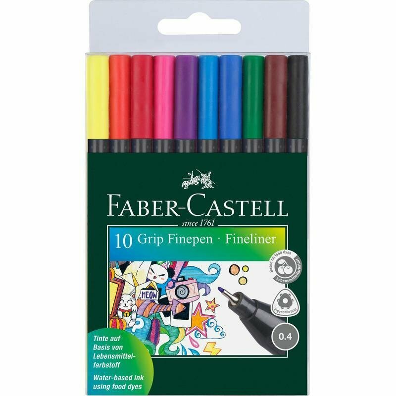 Набор капиллярных ручек Faber-Castell "Grip Finepen" (0.4мм, трехгранные, 10 цветов) 10шт, пластик. уп. (151610)