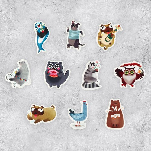 Набор стикеров Веселые животные 5 х 5 см 228₽
