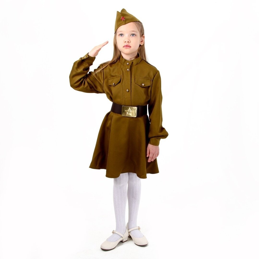 Карнавальный костюм военного: платье с коротким рукавом, пилотка, р. 42, рост 158-164 см