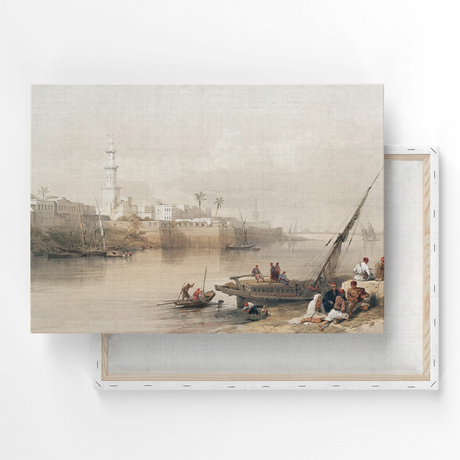Картина на холсте, репродукция / Дэвид Робертс - View on the Nile ferry to Gizeh / Размер 80 x 106 см