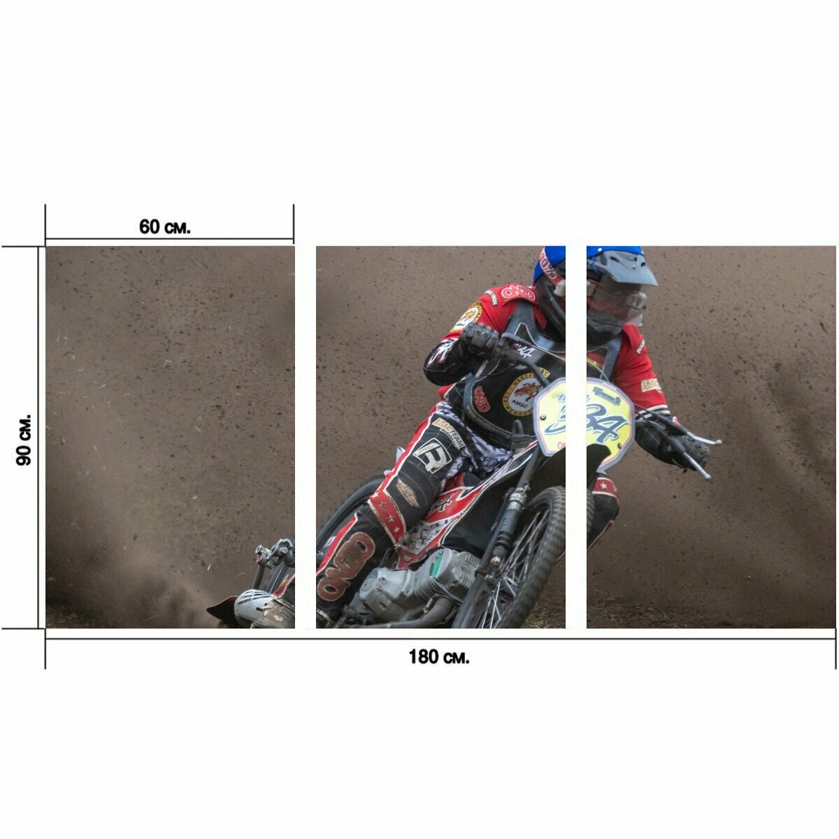 Модульный постер "Моторспорт а о, мотоцикл, виды спорта" 180 x 90 см. для интерьера
