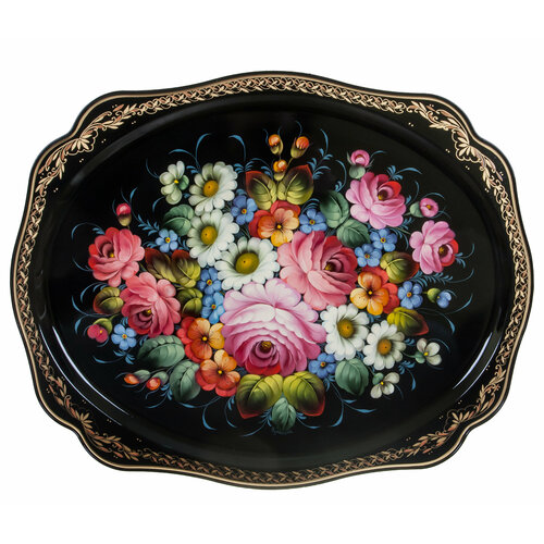 Жостовская фабрика декоративной росписи Жостовский поднос декоративный, размер 52х42 см (A27), металлический