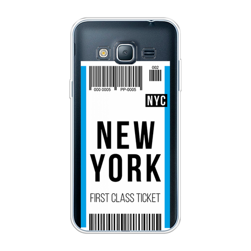 Силиконовый чехол на Samsung Galaxy J3 2016 / Самсунг Галакси J3 2016 Билет в Нью-Йорк, прозрачный силиконовый чехол синее перо на samsung galaxy j3 2016 самсунг галакси джей 3 2016