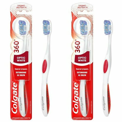 Зубная щетка COLGATE 360 OPTIC WHITE средняя 2шт 100 шт компл полировщик зубов резиновый полировщик чашка для удаления пятен и отбеливания зубов стоматологические инструменты