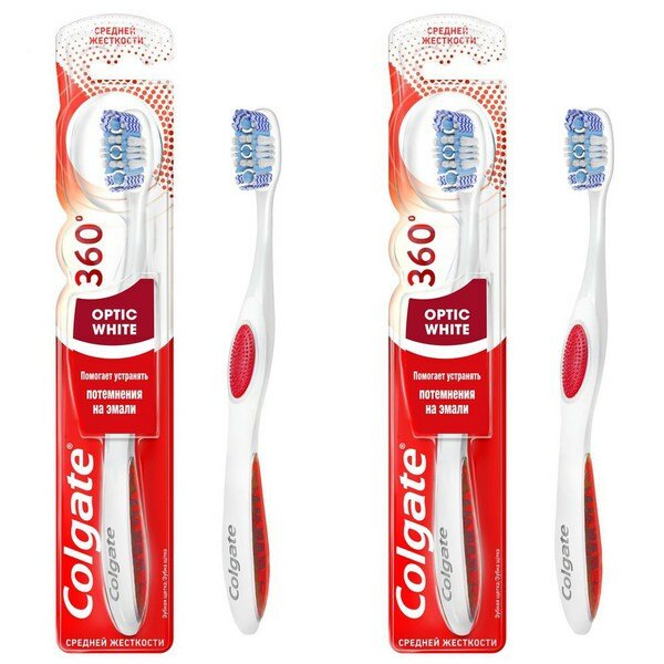Зубная щетка COLGATE 360 OPTIC WHITE средняя 2шт 4606144007552/набор