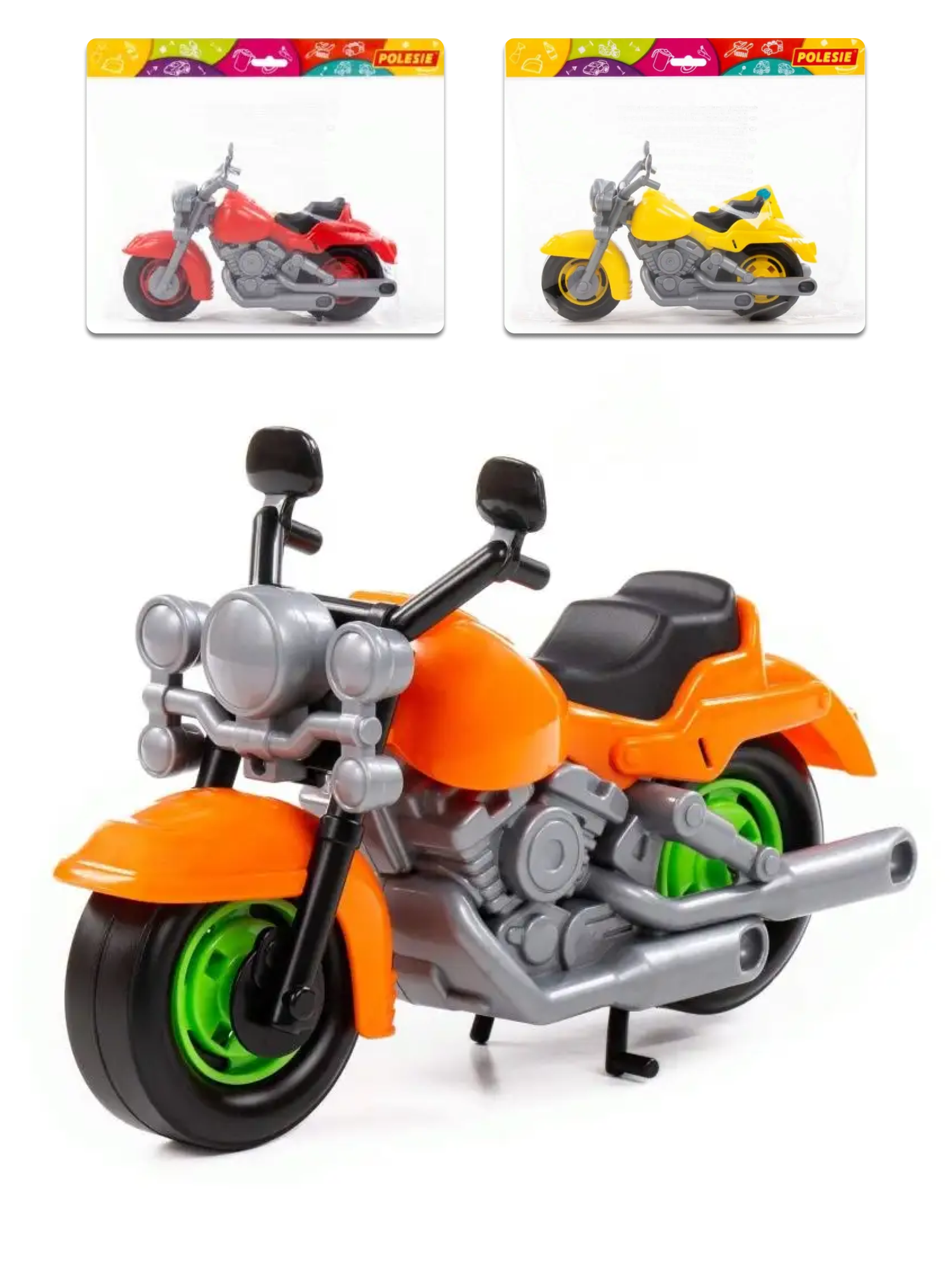Игрушка большой детский гоночный мотоцикл "Кросс" 27,5 см, колеса крутятся, 3 цвета, руль поворачивается, подножка выдвигается, 6232 Полесье