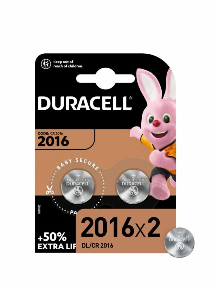 Батарейки литиевые Duracell Specialty, тип CR2016, 3В, 2шт