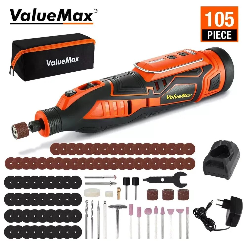 Гравер аккумуляторный ValueMax для полировки, шлифовки, гравировки , 12V, 5 скоростей + набор из 105 насадок