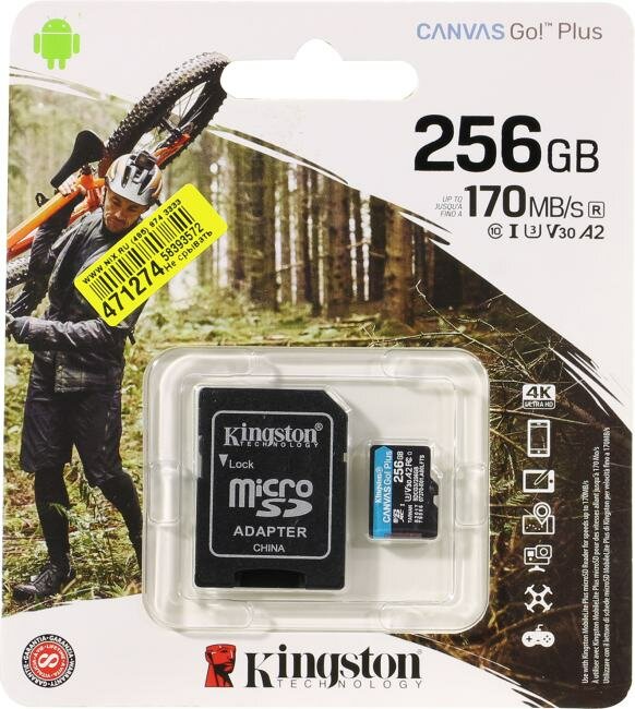 Карта памяти microSDXC UHS-I U3 KINGSTON Canvas Go! Plus 512 ГБ, 170 МБ/с, Class 10, , 1 шт., переходник SD - фото №19