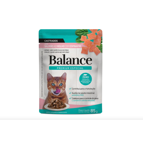 BALANCE CAT STERILIZED пауч для стерилизованных кошек лосось в соусе со шпинатом 85 г х 18шт