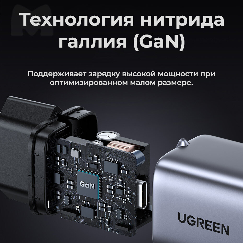 Сетевое зарядное устройство UGREEN CD319 (90666) USB-C GaN Fast Charger 30W EU. Цвет: серый космос — фото 1