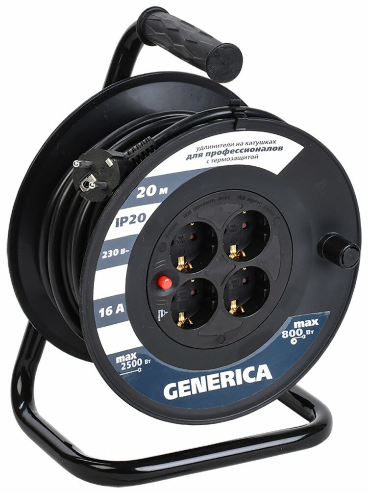 IEK GENERICA Катушка УК20 с т/з 4 места 2P+PE/20м 3х1,5мм2 WKP20-16-04-20-G (7 шт.)