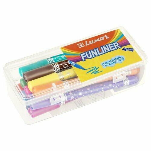 Фломастеры 12 цветов Luxor Fun Liner, смываемые, декоркорпус, пластиковый пенал