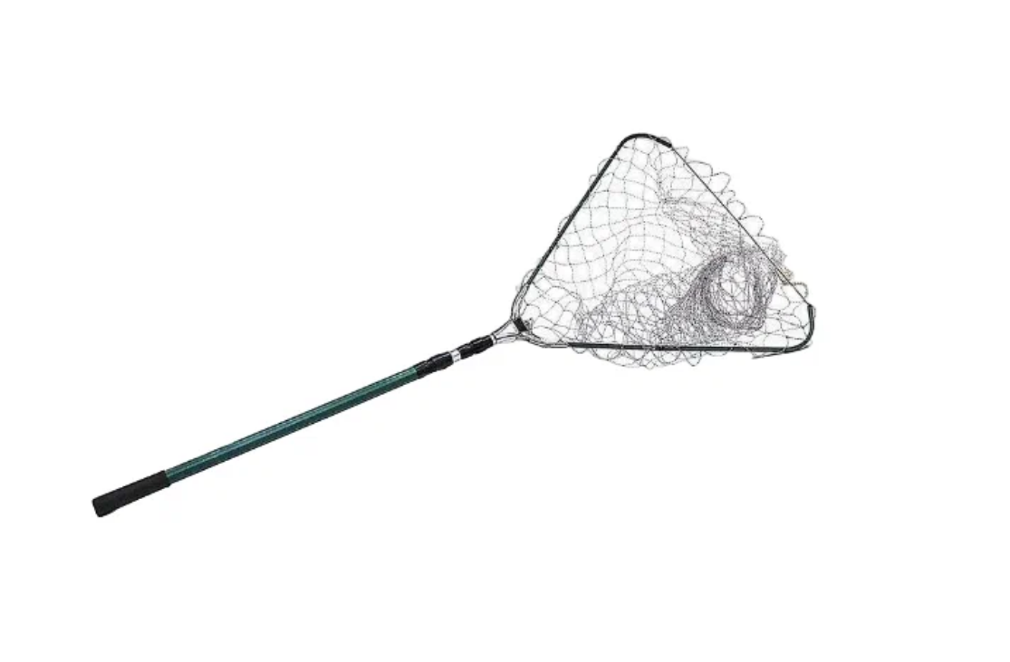 Подсак рыболовный складной телескопический треугольный с зеленой ручкой 80 см