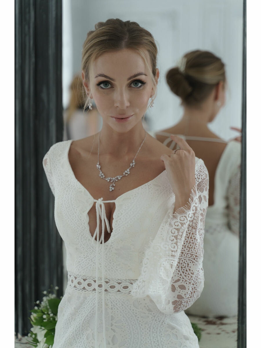 Комплект бижутерии Romantic Wedding, фианит, размер колье/цепочки 45 см, серебристый — фото 1