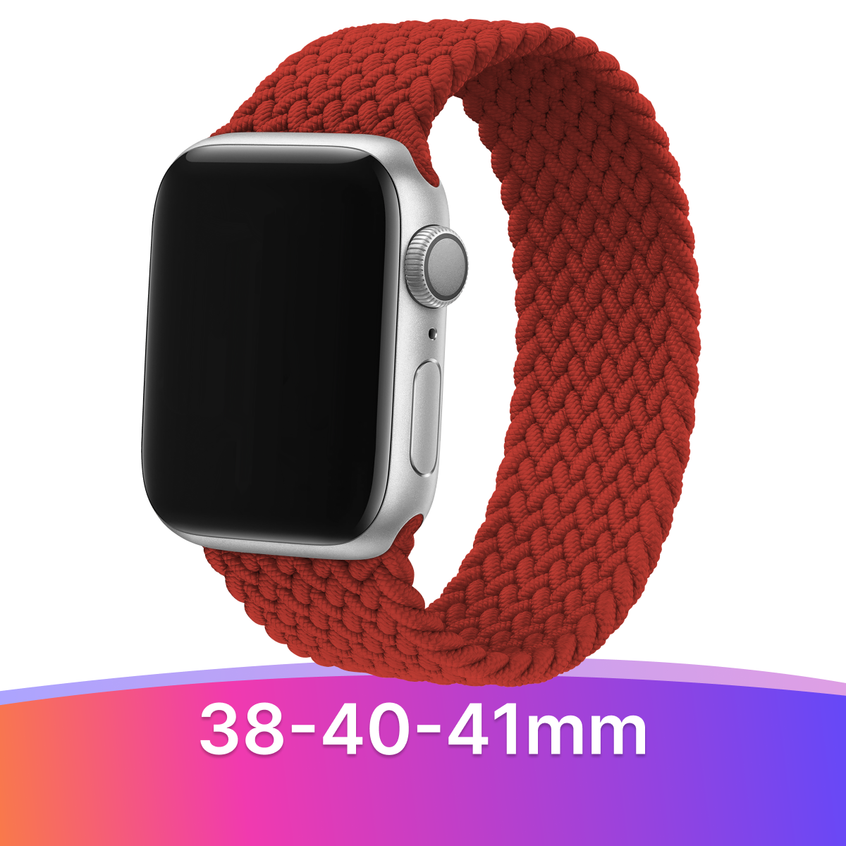 Нейлоновый плетеный ремешок для Apple Watch Series 1-9 и SE 38-41 mm / Тканевый монобраслет (15 см) для Эпл Вотч Серии 1-9 и СЕ 38-41 мм / Красный