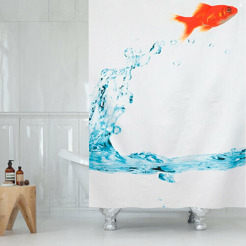 Штора для ванной Zenfort Рыбка полиэстер 180х200см 12 колец с утяжелителем белая 780₽