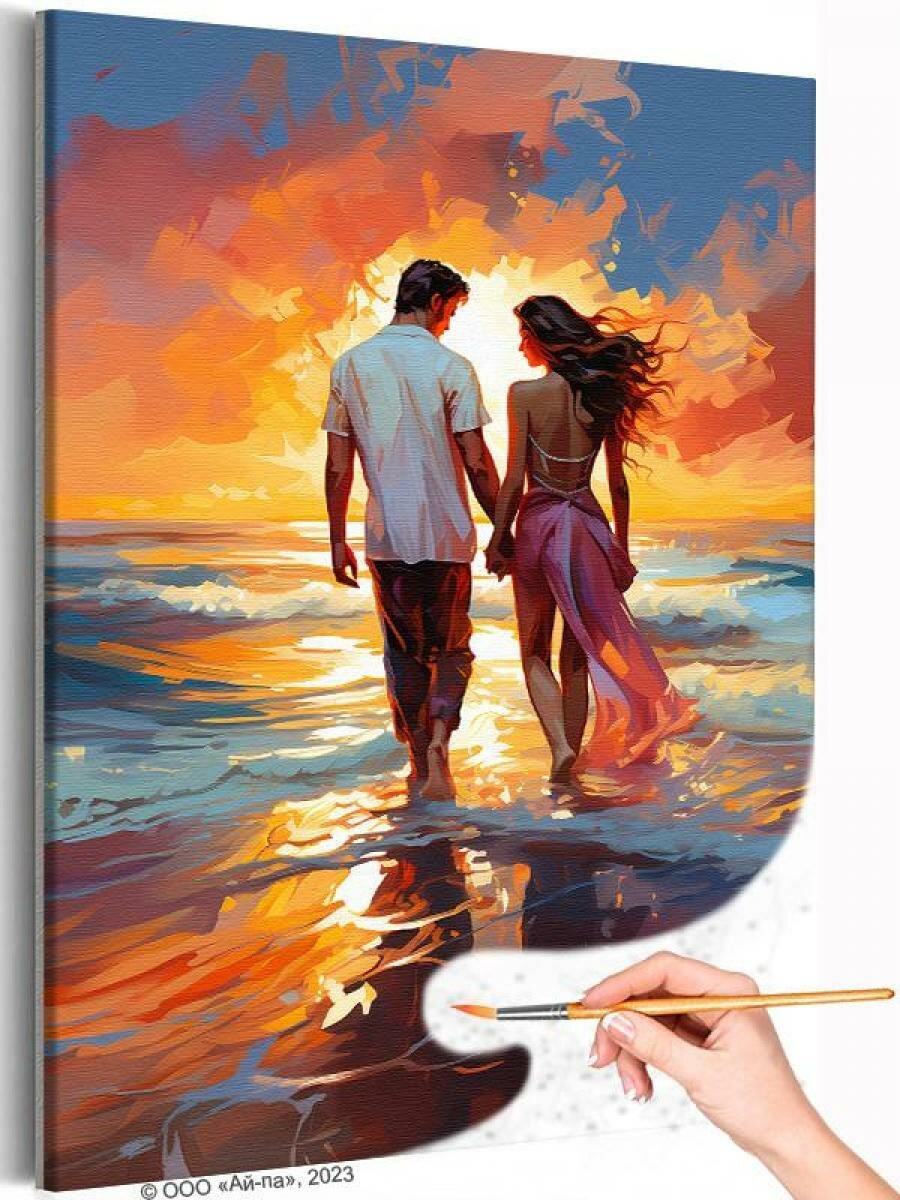 Влюбленная пара у моря на закате Любовь Романтика Страсть Девушка Женщина Раскраска картина по номерам на холсте 40х60