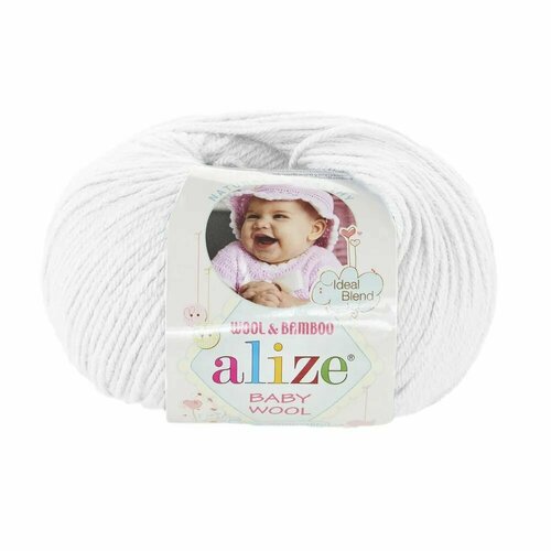 Пряжа Baby Wool, цвет: 55 - Белый, 10 шт, Бамбук 20%, Шерсть 40%, Акрил 40%, 50 гр. 175 м.