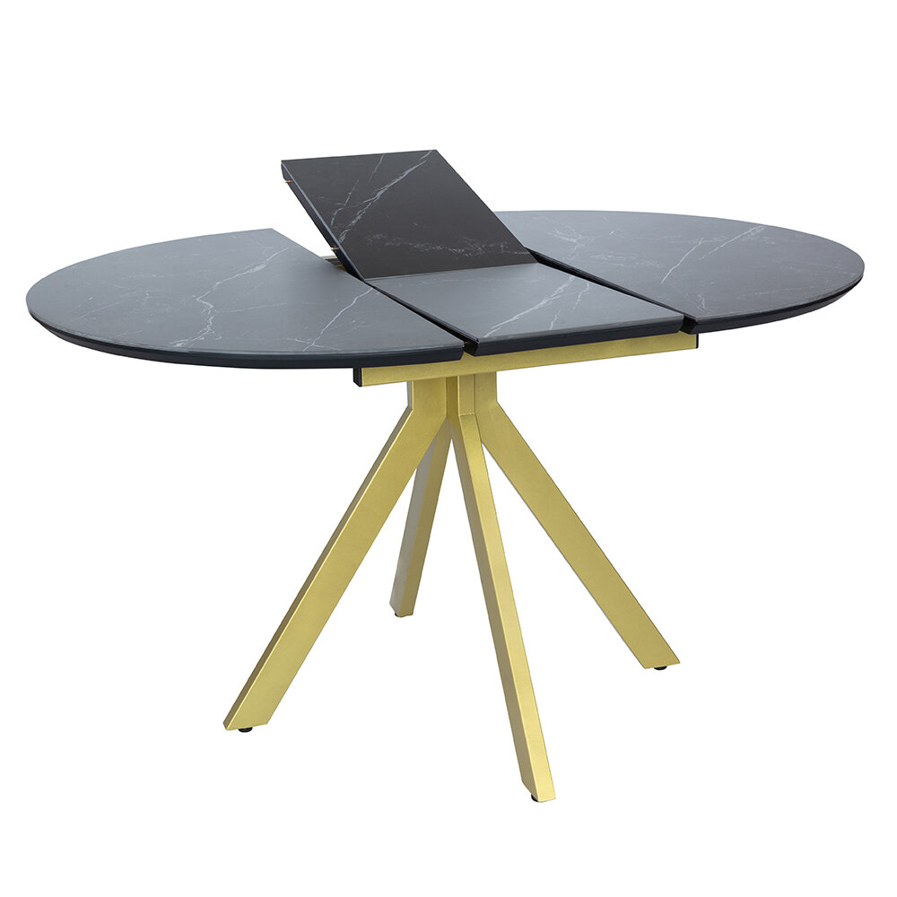 фото Стол Rudolf круглый раскладной 100-130x100x75см, чёрный керамогранит, матовое золото