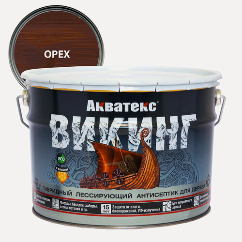 Изображение товара Акватекс Викинг антисептик для дерева гибридный лессирующий полуматовый орех 9л