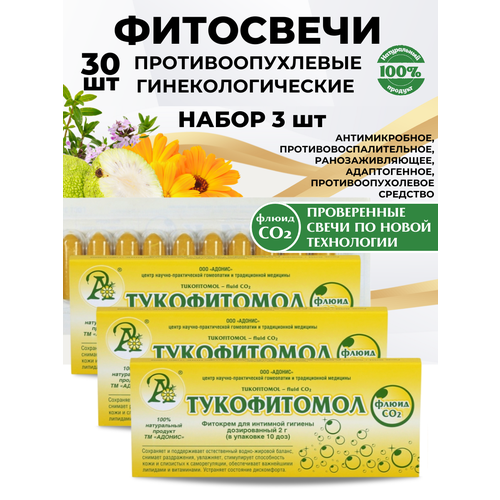 Фитосвечи Тукофитомол флюид CO2, Гинекологические противоопухолевые, 3 упаковки - №30 Адонисшт.