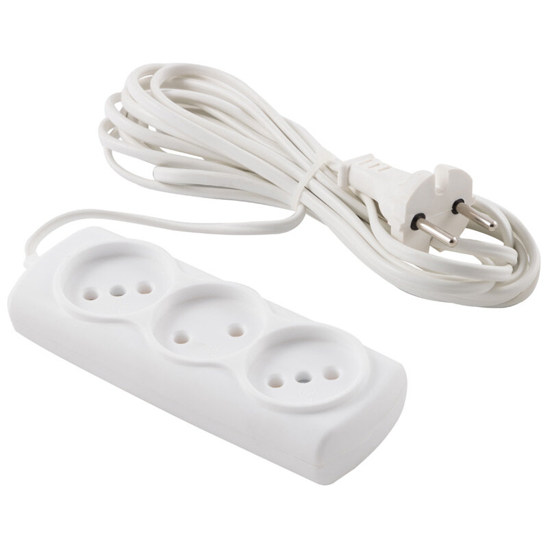 фото Удлинитель сетевой, 5 метров, 3 розетки. До 1300Вт. ШВВП 2х0,75, цвет белый