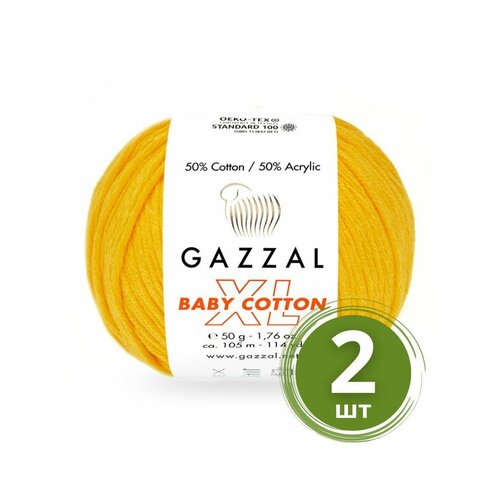 Пряжа Gazzal Baby Cotton XL (Беби Коттон XL) - 2 мотка Цвет: 3417 Жёлтый 50% хлопок, 50% акрил, 50 г 105 м