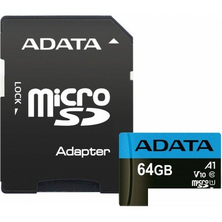 Карта памяти ADATA Premier AUSDX64GUICL10A1-RA1 microSDXC 64GB (с адаптером)