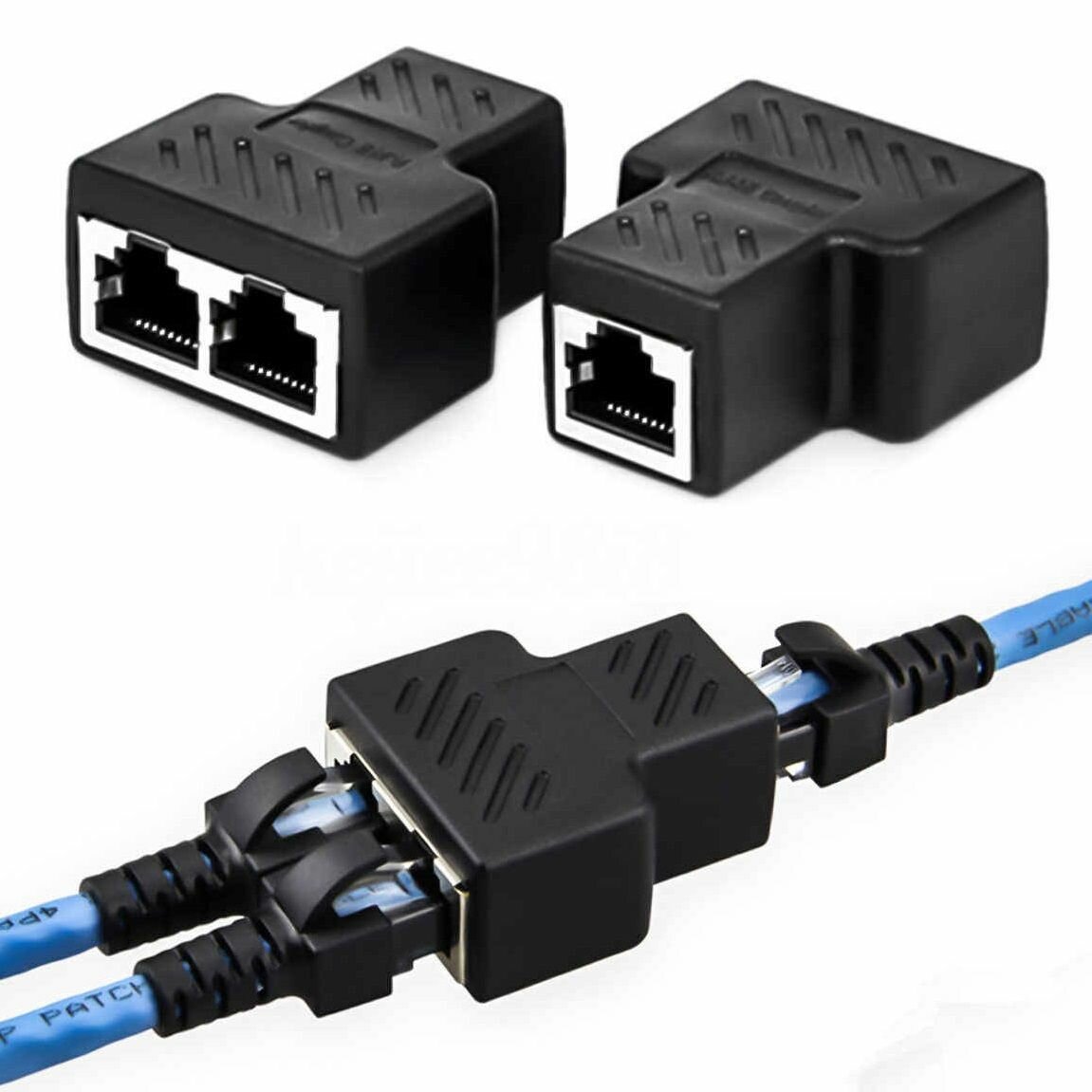Разветвитель RJ-45 для Ethernet кабеля Lan (витой пары) на 2 порта / комплект 2 штуки