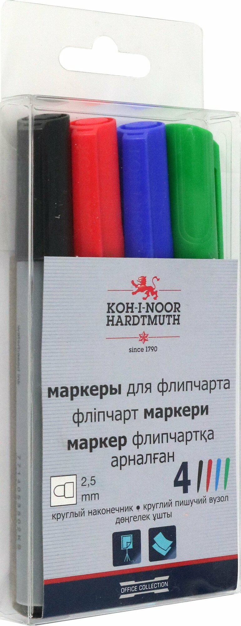 Набор маркеров для флипчарта 4 цвета, 2,5 мм Koh-I-Noor 1405/4, круглые, пластиковая упаковка, европодвес - фото №2