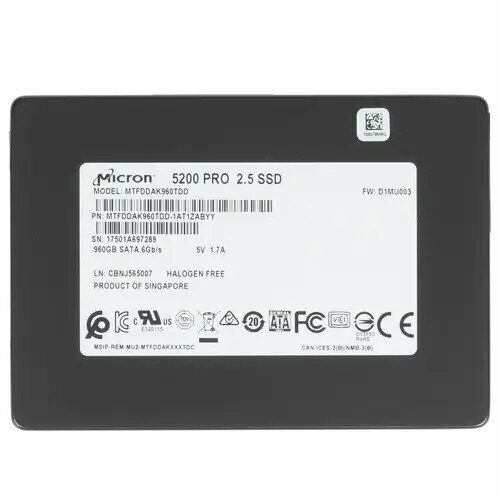 SSD диск SATA Micron 5200 Pro 960GB 540520Mbs MTFDDAK960TDD 1336400₽