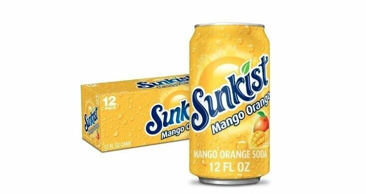 Газированный напиток SunKist Mango со вкусом манго, 350 мл, 12 штук